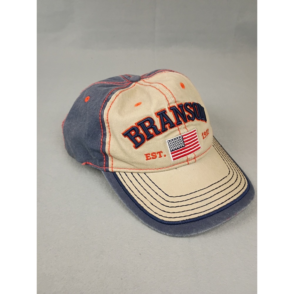 Jacobson Hat Branson Missouri Est 1912 American Flag Navy Tan Baseball Cap Hat